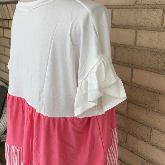 ❌DONATED❌Cherish Pink Rose Contrast Striped Short Sleeve Top - Picture 6 of 12